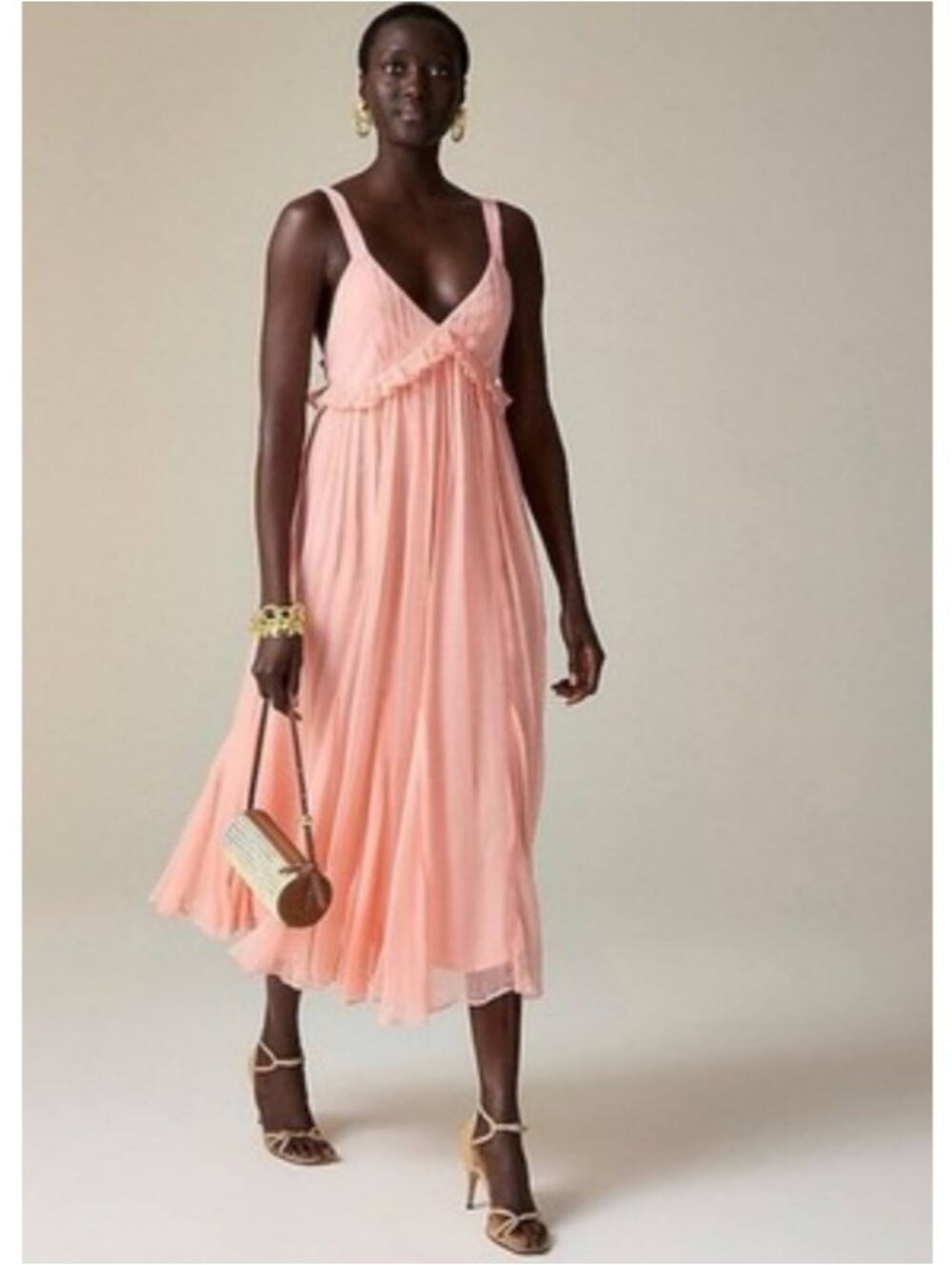 J.Crew Collection Ruffle-Trim Midi Dress in Crinkle Cupro